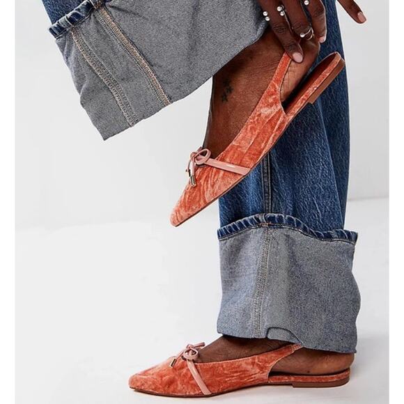 NEW Intentionally Blank Velvet Slingback Pointed Flats •10• Pink Rust Orange - Picture 2 of 12